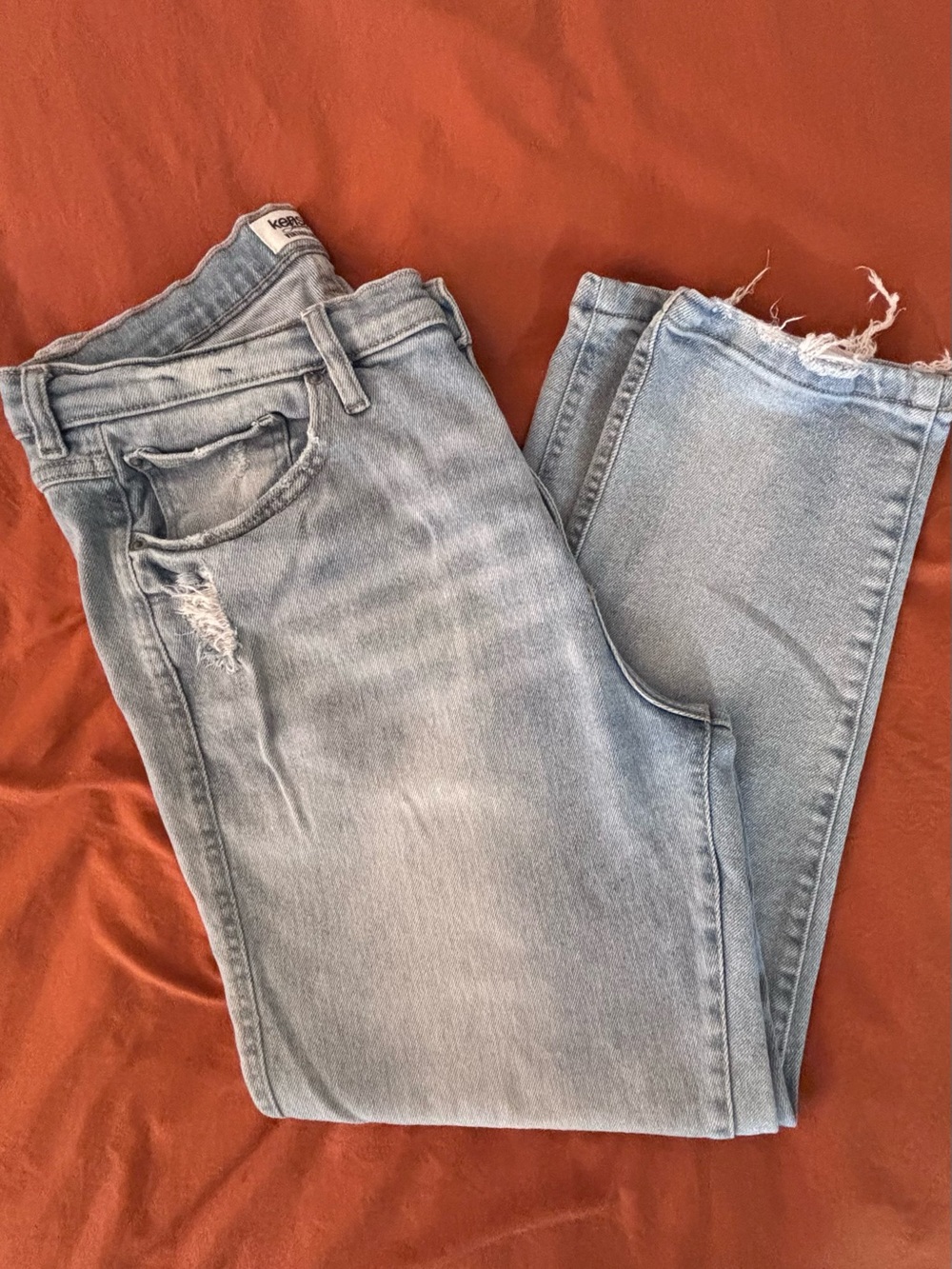 Kensie The Effortless Skinny Crop, Light Wash Distressed Jeans Sz 12/31